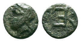 Greek
Troas, Kebren. AE. Circa 412-399 BC.
Obv.: Head of satrap left, wearing laureate tiara.
Rev.: KE monogram

Condition: Very Fine

Weight: 0.69 gr...