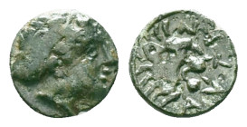 GREEK
TROAS. Antandros (4th-3rd centuries BC.) AE.
Obv: Laureate head of Apollo right.
Rev: ANTANΔΡ.
Head of lion right; grape bunch above.

Condition...