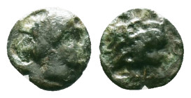 GREEK
TROAS. Antandros (4th-3rd centuries BC.) AE.
Obv: Laureate head of Apollo right.
Rev: ANTANΔΡ.
Head of lion right; grape bunch above.

Condition...