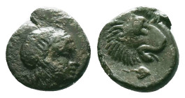 GREEK
TROAS. Antandros (4th-3rd centuries BC.) AE.
Obv: Laureate head of Apollo right.
Rev: ANTANΔΡ.
Head of lion right; grape bunch above.

Condition...