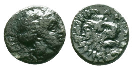 GREEK
TROAS. Antandros (4th-3rd centuries BC.) AE.
Obv: Laureate head of Apollo right.
Rev: ANTANΔΡ.
Head of lion right; grape bunch above.

Condition...