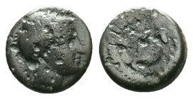 GREEK
TROAS. Antandros (4th-3rd centuries BC.) AE.
Obv: Laureate head of Apollo right.
Rev: ANTANΔΡ.
Head of lion right; grape bunch above.

Condition...