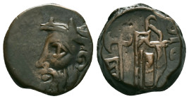 Greek Coins
SKYTHIA. Olbia. Ae (Circa 310-280 BC). Obv: Horned head of Borysthenes left. Rev: OΛBIO. Axe and bow in quiver; monogram to left.

Conditi...