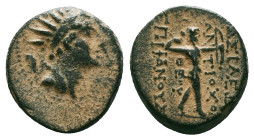 Greek
Seleukid Empire, Antiochos IV Theos Epiphanes. Uncertain mint, 173/2-169 BC. Radiate and diademed head to right / Apollo standing to right, hold...