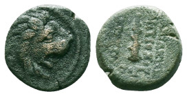 Greek
SELEUKID EMPIRE. Antiochos VII Euergetes (Sidetes). 138-129 BC. Æ. Antioch on the Orontes mint. Dated SE 177 (136/5 BC). Head of lion right / Cl...