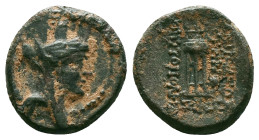 Greek Coins
SELEUKID KINGDOM of SYRIA..Seleucis and Pieria.(1st century BC).Antioch.Ae
Obv : Turreted and veiled head of Tyche right.
Rev : ANTIOXEΩΝ ...