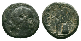 Greek
Seleukid Kingdom. Antioch. Seleukos III Keraunos 226-223 BC. Dichalkon Æ . Head of Artemis right, quiver over shoulder / ΒΑΣΙΛΕΩΣ ΣΕΛΕΥΚΟΥ, lege...