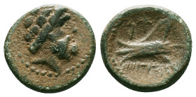 Greek
Phoenicia, Arados. Civic issue. Ca. 137-51 B.C. AE 16 . Laureate head of Zeus right / Triple-pointed galley-ram to left; above, Phoenician lette...