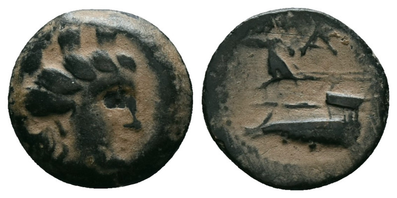 Greek
Phoenicia, Arados. 242-166 B.C. AE
Turreted head of Tyche right.
Rev: Athe...