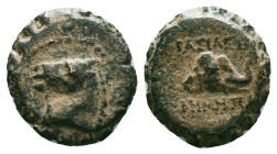 Greek
SELEUKID EMPIRE. Demetrios I Soter. 162-150 BC. Serrate Æ . Antioch on the Orontes mint. Head of horse left / Head of elephant right. 
Reference...