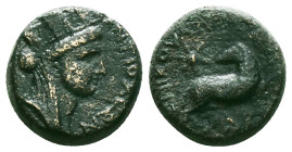 Greek
Seleucis and Pieria, Antioch . Pseudo-autonomous issue, AD 54-68. Æ Trichalkon . Dated Caesarean Era 104 (AD 55/6). Turreted and veiled head of ...