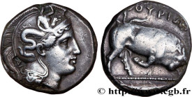 LUCANIA - THOURIOI
Type : Dinomos, di-statère ou tétradrachme 
Date : c. 400-350 AC. 
Mint name / Town : Thurium 
Metal : silver 
Diameter : 25  mm
Or...