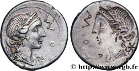 AEMILIA
Type : Denier incus 
Date : c. 114-113 AC. 
Mint name / Town : Rome 
Metal : silver 
Millesimal fineness : 950  ‰
Diameter : 19  mm
Orientatio...