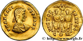 ARCADIUS
Type : Solidus 
Date : 383-385 
Mint name / Town : Milan ou Aquilée 
Metal : gold 
Millesimal fineness : 1000  ‰
Diameter : 20,5  mm
Orientat...