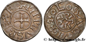 PÉPIN II OF AQUITAINE
Type : Denier 
Date : c. 845-848 
Mint name / Town : Toulouse 
Metal : silver 
Diameter : 21  mm
Orientation dies : 2  h.
Weight...