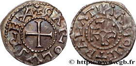 CHARLES II LE CHAUVE / THE BALD
Type : Denier 
Date : c. 840-864 
Date : n.d. 
Mint name / Town : Le Palais 
Metal : silver 
Diameter : 20  mm
Orienta...