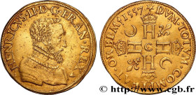 HENRY II
Type : Double henri d'or, 1er type 
Date : 1557 
Mint name / Town : Saint-Lô 
Quantity minted : 800 
Metal : gold 
Millesimal fineness : 958 ...