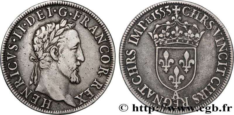 HENRY II
Type : Teston à la tête laurée, fabriqué au moulin 
Date : 1553 
Mint n...