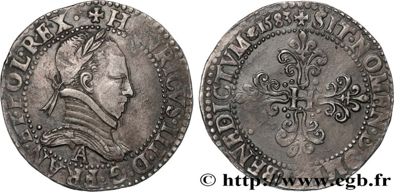 HENRY III
Type : Franc au col plat 
Date : 1583 
Mint name / Town : Paris 
Quant...