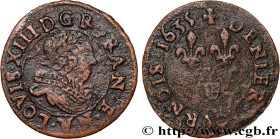 LOUIS XIII
Type : Denier tournois de Navarre 
Date : 1635 
Mint name / Town : Saint-Palais 
Metal : copper 
Diameter : 16,5  mm
Orientation dies : 6  ...