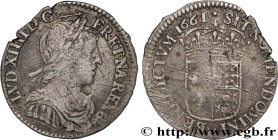 LOUIS XIV "THE SUN KING"
Type : Douzième d'écu de Béarn, portrait à la mèche longue 
Date : 1661 
Mint name / Town : Pau 
Metal : silver 
Millesimal f...