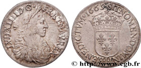 LOUIS XIV "THE SUN KING"
Type : Écu, portrait apollinien 
Date : 1665 
Mint name / Town : Bayonne 
Quantity minted : 33480 
Metal : silver 
Millesimal...