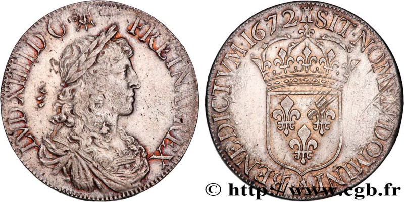 LOUIS XIV "THE SUN KING"
Type : Écu, portrait apollinien 
Date : 1672 
Mint name...