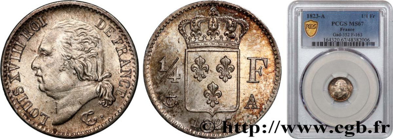 LOUIS XVIII
Type : 1/4 franc Louis XVIII 
Date : 1823 
Mint name / Town : Paris ...