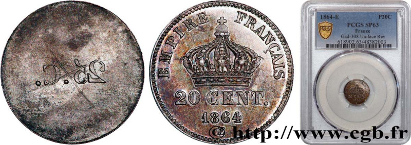 SECOND EMPIRE
Type : Épreuve uniface de 20 centimes Napoléon III tête laurée, pe...