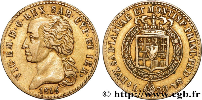 ITALY - KINGDOM OF SARDINIA - VICTOR-EMMANUEL I
Type : 20 Lire 
Date : 1816 
Min...