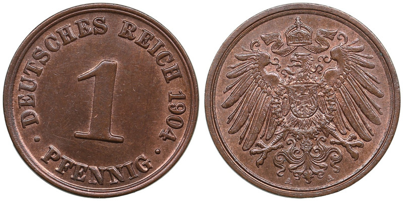 Germany (Empire) 1 Pfennig 1904 A
1.97g. UNC/UNC. Splendid lustrous exemplar. Ja...