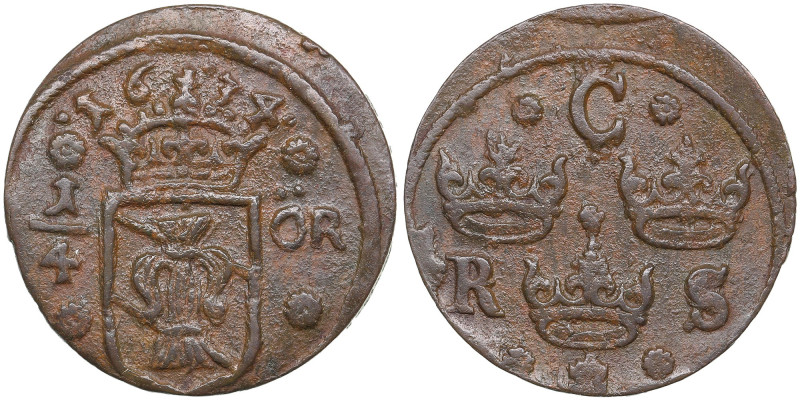 Sweden 1/4 Öre 1634 - Kristina (1632-1654)
9.56g. XF/XF. Delzanno 245; SM 131g.