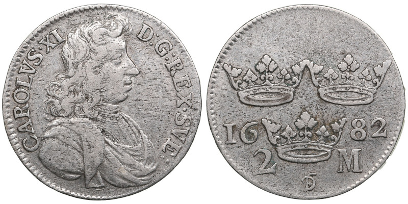 Sweden 2 Mark 1682 DF - Karl XI (1660-1697)
9.98g. VF/VF. Delzanno 224; SM 143.