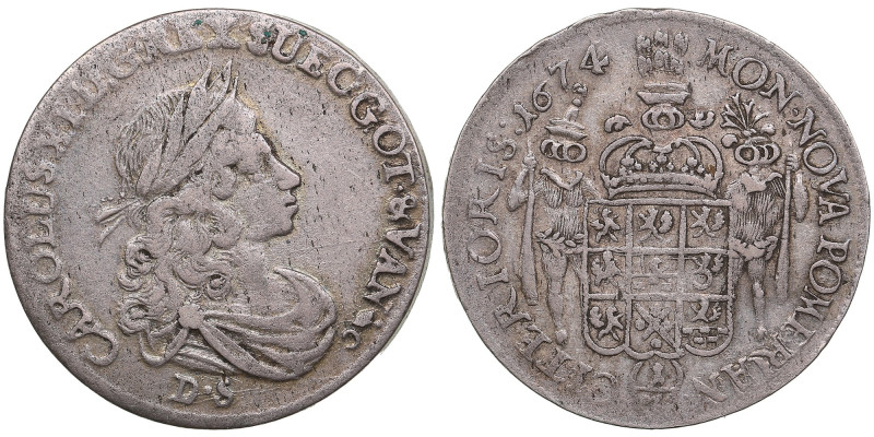 Pomerania (Germany / Sweden) 1/3 Taler (1/2 Gulden) 1674 DS - Karl XI (1660-1697...