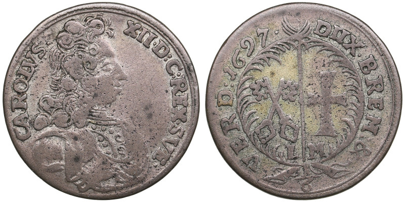 Bremen-Verden (Sweden / Germany) 1/6 Taler 1697 LM - Karl XI (1660-1697)
5.40g. ...