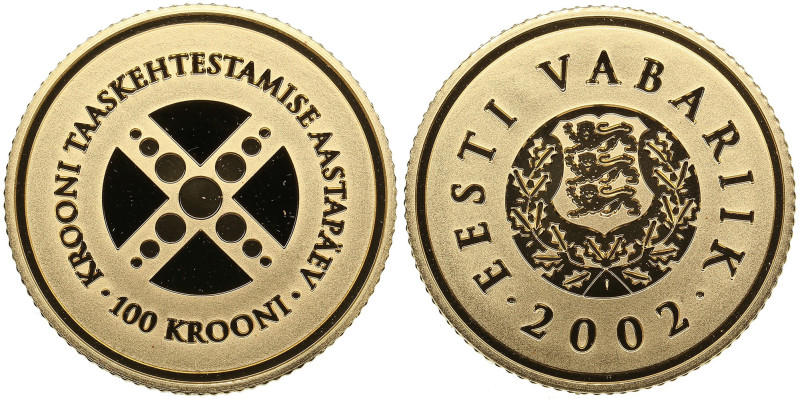 Estonia 100 Krooni 2002 - Reintroduction of the Kroon 10
7.78g. BU. Includes the...