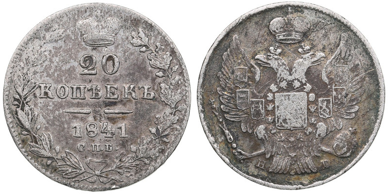 Russia 20 Kopecks 1841 СПБ-НГ - Nicholas I (1825-1855)
4.01g. VF+/VF. Mintage: o...