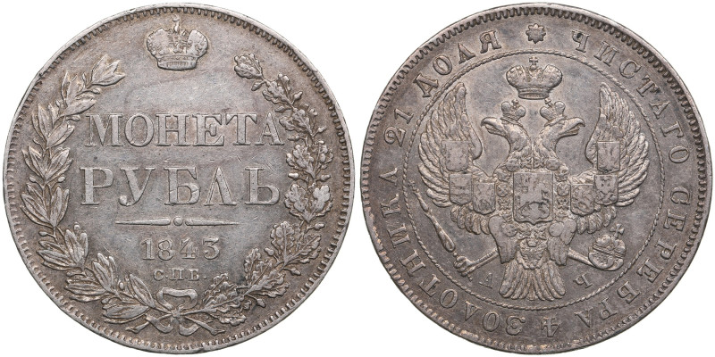 Russia Rouble 1843 СПБ-АЧ - Nicholas I (1825-1855)
20.34g. XF+/AU. Charming spec...