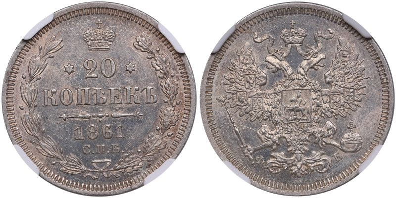 Russia 20 Kopecks 1861 СПБ ФБ - Alexander II (1855-1881) - NGC MS 62
An attracti...