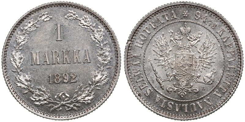 Finland (Russia) 1 Markka 1892 L - Alexander III (1881-1894)
5.14g. AU/UNC. Gorg...