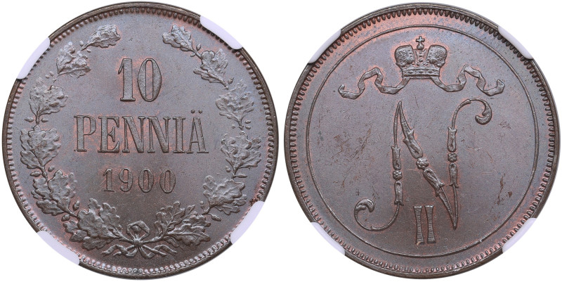 Finland (Russia) 10 Penniä 1900 - Nicholas II (1894-1917) - NGC MS 63 BN
Charmin...