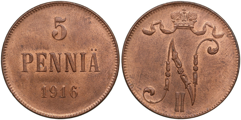 Finland (Russia) 5 Penniä 1916 - Nicholas II (1894-1917)
6.45g. UNC/UNC. Splendi...