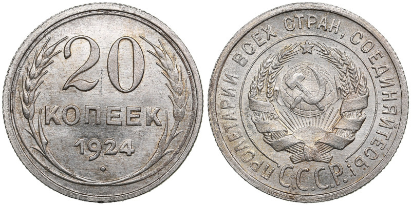 Russia (USSR) 20 Kopecks 1924
3.56g. UNC/UNC. Charming brilliant exemplar with e...