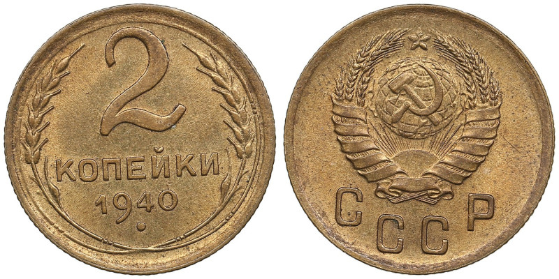 Russia (USSR) 2 Kopecks 1940
1.93g. UNC/UNC. Bright mint luster. 