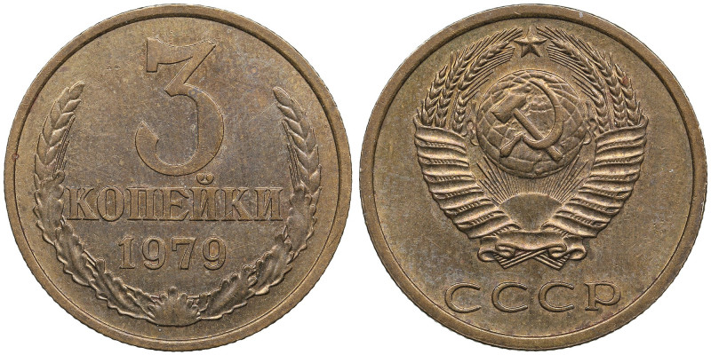 Russia (USSR) 3 Kopecks 1979
3.07g. UNC/UNC. Fedorin 178. A fairly rare variety.