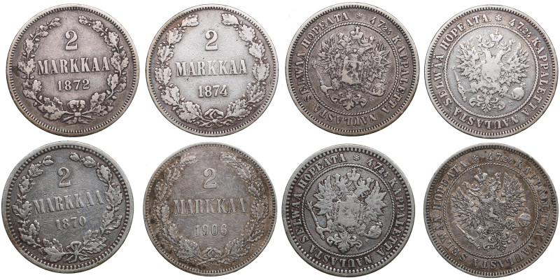 Finland (Russia) 2 Markkaa 1870, 1872. 1874, 1906(4)
Various condition.