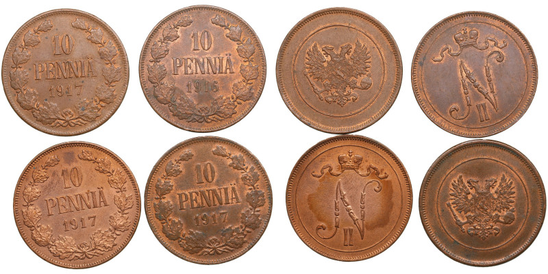 Finland (Russia) 10 Penniä 1916 & 1917 - Nicholas II (1894-1917) & Provisional G...