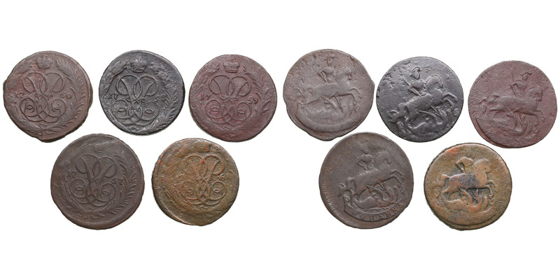 Collection of Russian coins: Kopeck 1757-1761 (5) - Elizabeth (1741-1762)
Variou...