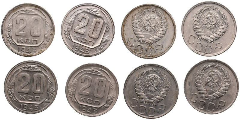 Group of Russian (USSR) 20 Kopecks 1943 (4)
Various condition.