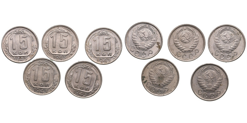 Group of Russian (USSR) 15 Kopecks 1943 (5)
Various condition. Mint state or nea...